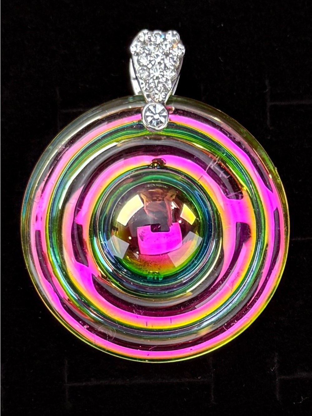 Iridescent Multicolor Round Statement Pendant Clear Accent Bail